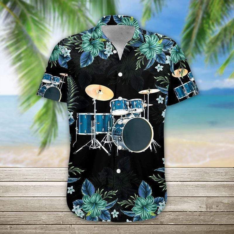 Felacia [Hawaii Shirt] Blue Drum Tropical Hibiscus Hawaiian Aloha Shirts-ZX1416